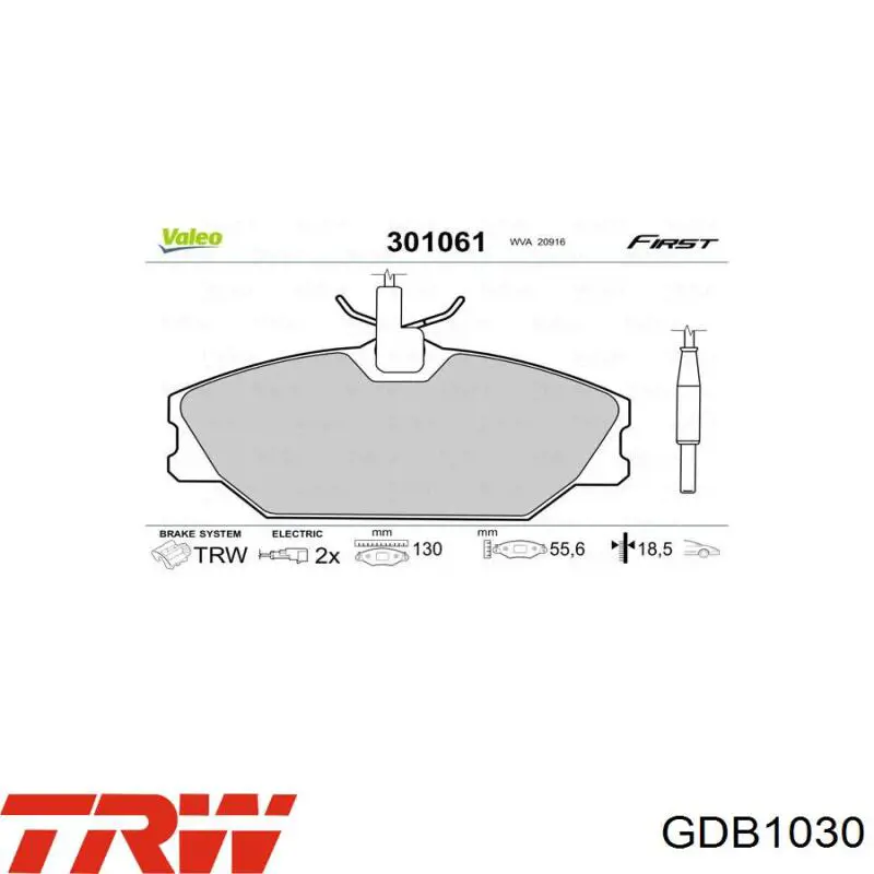 Передние тормозные колодки GDB1030 TRW