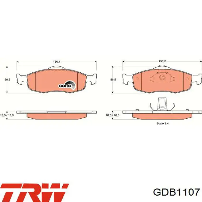 Передние тормозные колодки GDB1107 TRW