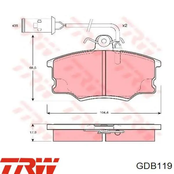 Колодки гальмівні передні, дискові GDB119 TRW