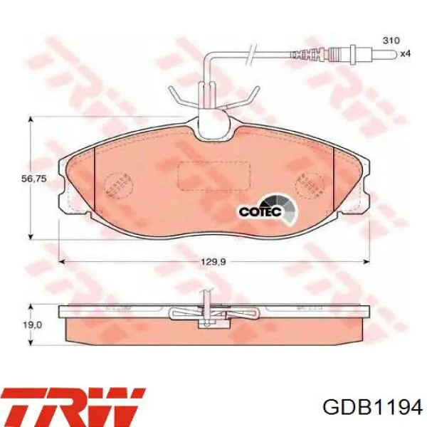 GDB1194 TRW передние тормозные колодки