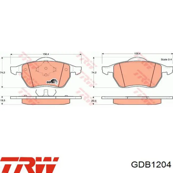 GDB1204 TRW колодки тормозные передние дисковые