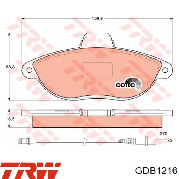 Купить GDB1216 TRW Колодки тормозные