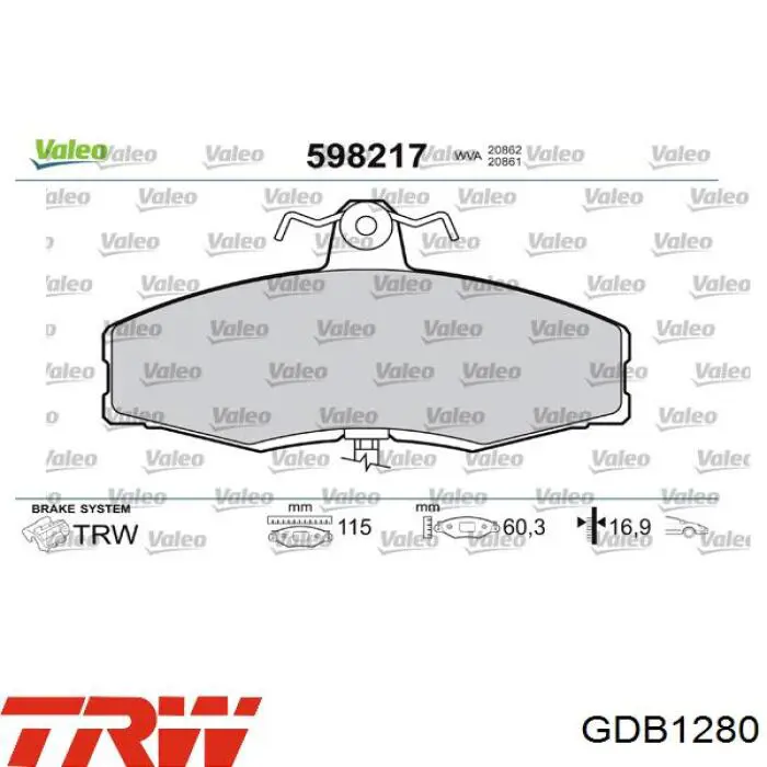 Купить GDB1280 TRW Колодки тормозные