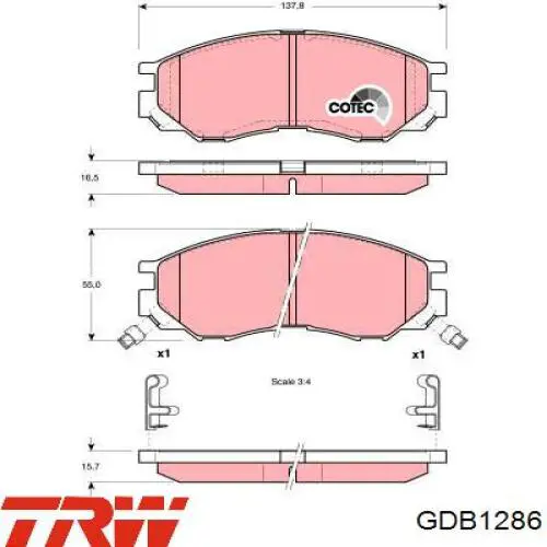 GDB1286 TRW колодки тормозные передние дисковые