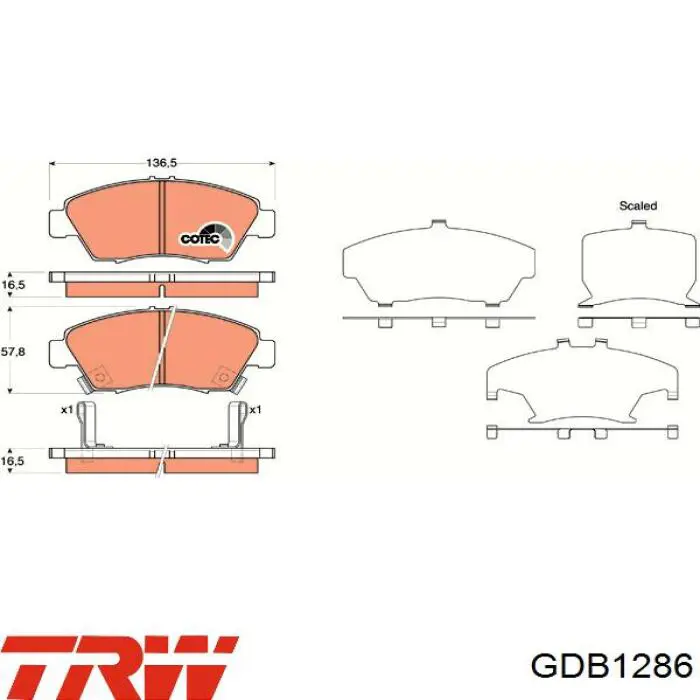 Передние тормозные колодки GDB1286 TRW
