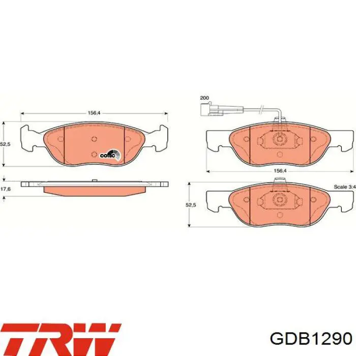 GDB1290 TRW колодки тормозные передние дисковые