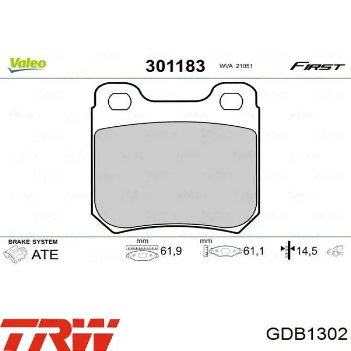 Купить GDB1302 TRW Колодки тормозные задние, дисковые