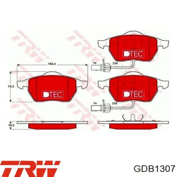 Купить GDB1307 TRW Колодки тормозные