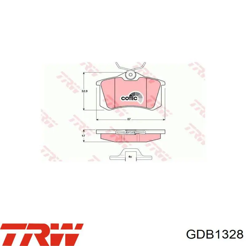 Задние тормозные колодки GDB1328 TRW
