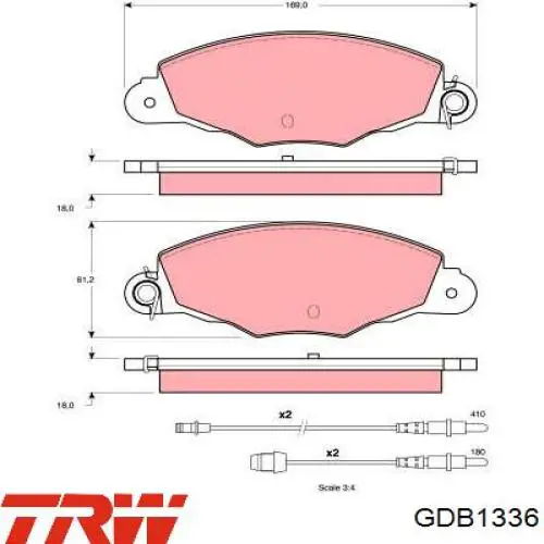 Колодки гальмівні передні, дискові GDB1336 TRW