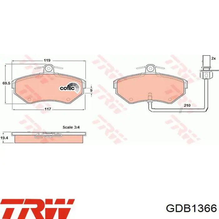 Купить GDB1366 TRW Колодки тормозные
