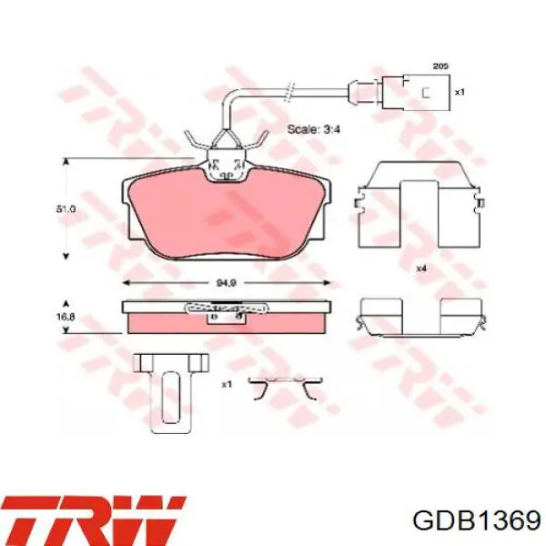 Купить GDB1369 TRW Колодки тормозные задние, дисковые