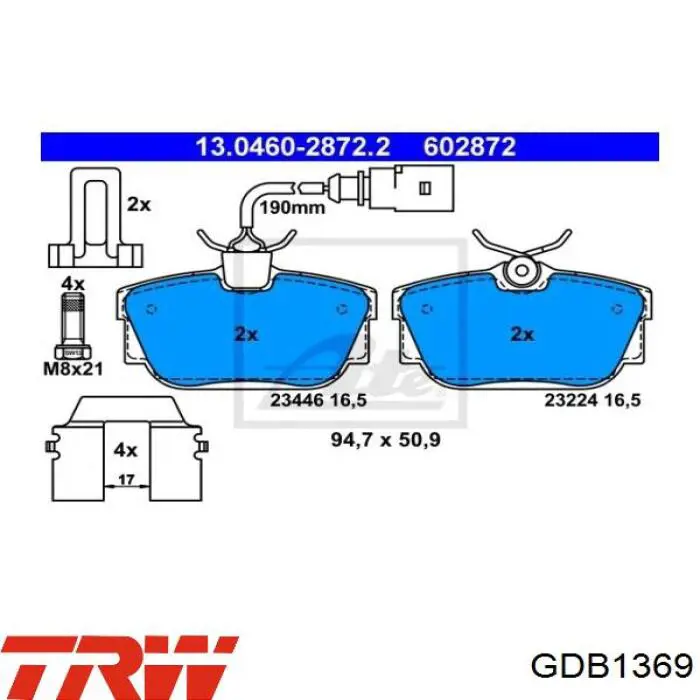 Задние дисковые колодки TRW GDB1369