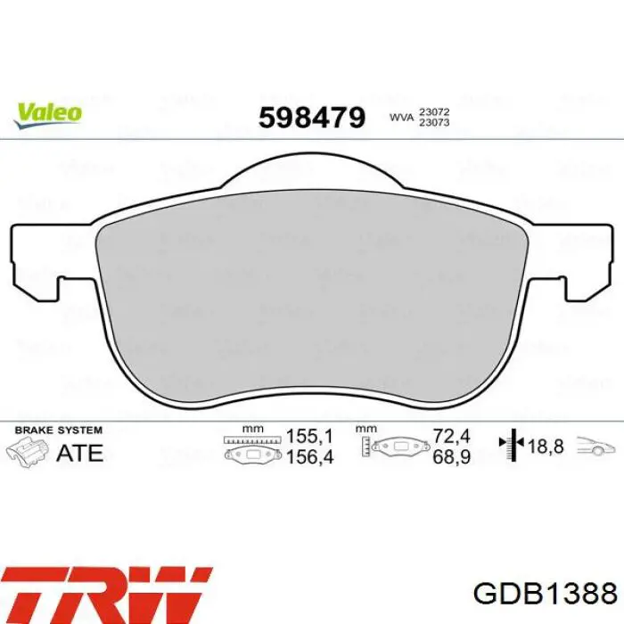 Передние тормозные колодки GDB1388 TRW