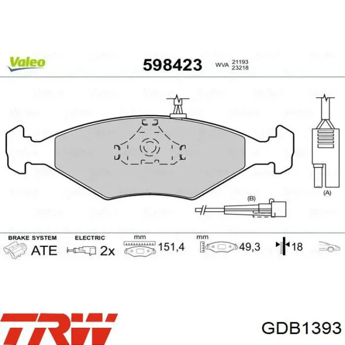 Передние тормозные колодки GDB1393 TRW