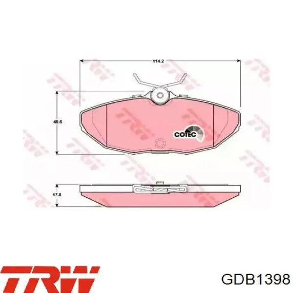 GDB1398 TRW колодки тормозные задние дисковые