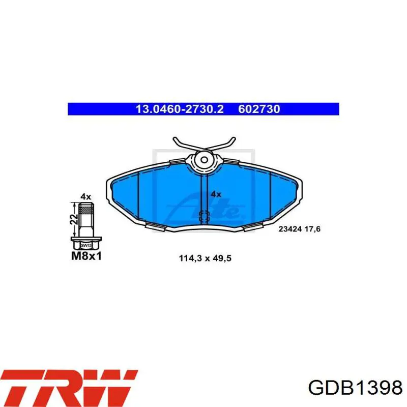 Задние тормозные колодки GDB1398 TRW