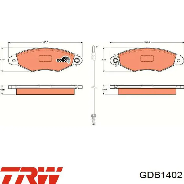 GDB1402 TRW колодки тормозные передние дисковые