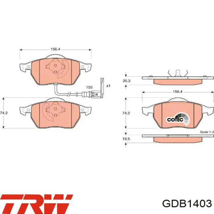 Передние тормозные колодки GDB1403 TRW
