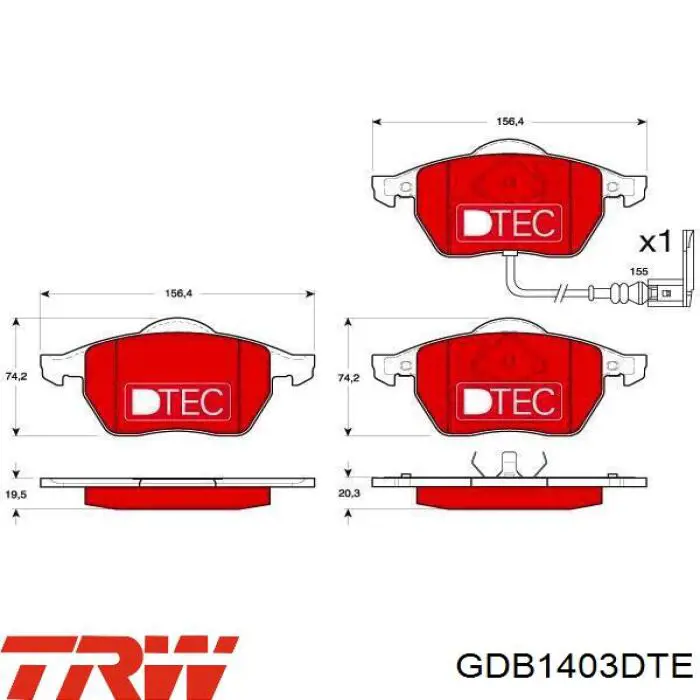 Купить GDB1403DTE TRW Колодки тормозные