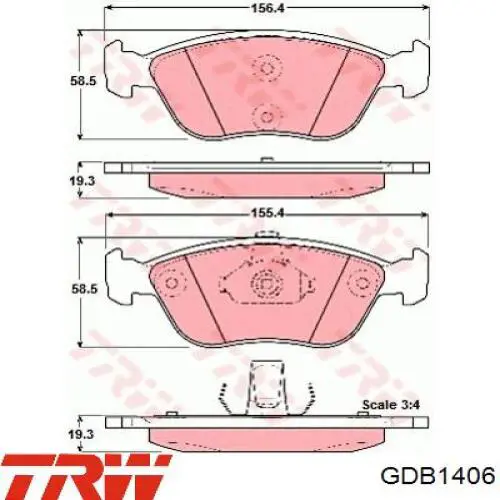 GDB1406 TRW передние тормозные колодки