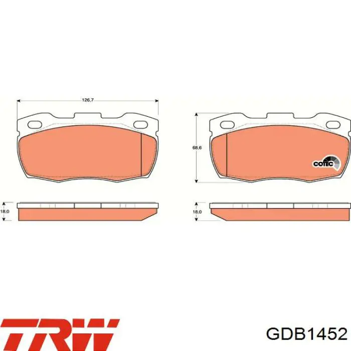 Передние тормозные колодки GDB1452 TRW