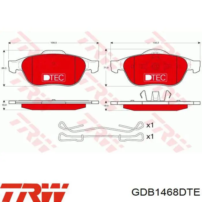 Передние тормозные колодки GDB1468DTE TRW