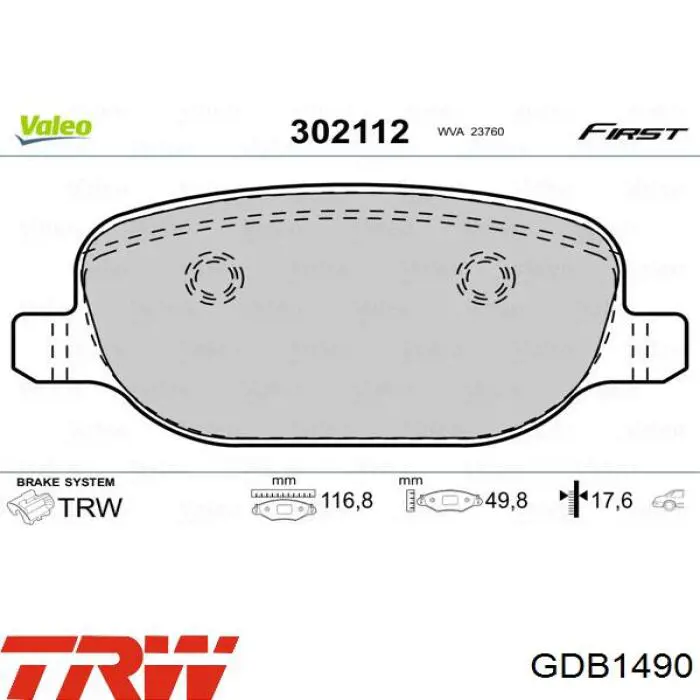 Купить GDB1490 TRW Колодки тормозные задние, дисковые