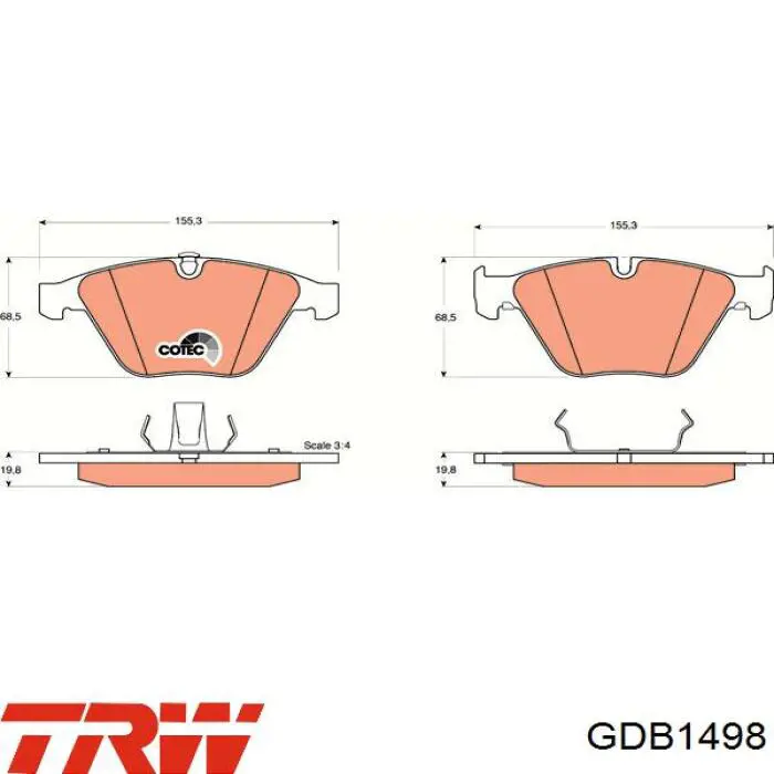 Колодки гальмівні передні, дискові GDB1498 TRW