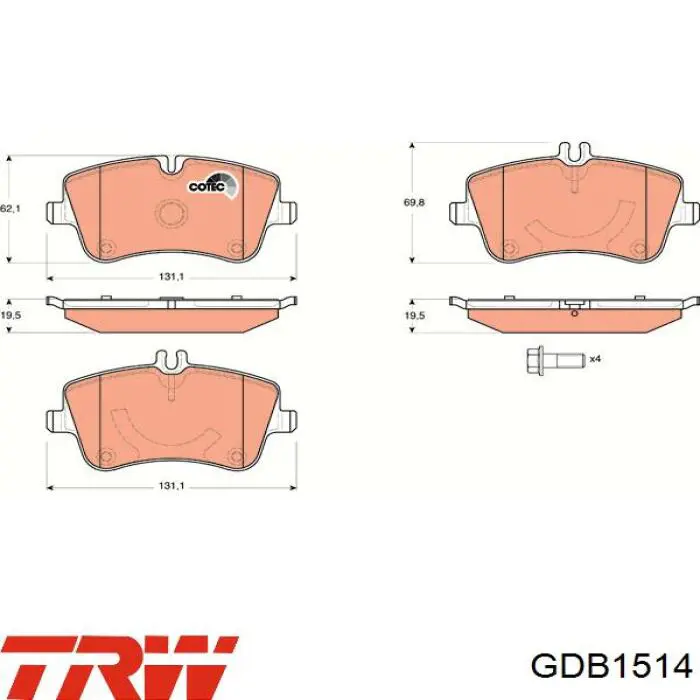 GDB1514 TRW колодки тормозные передние дисковые