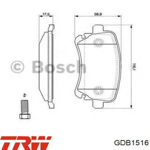 Купить GDB1516 TRW Колодки тормозные задние, дисковые