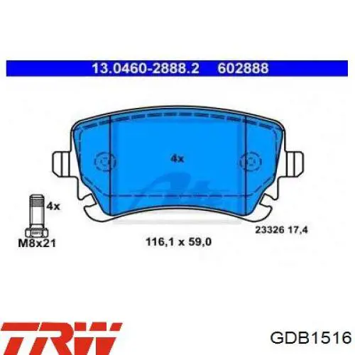 Колодки гальмові задні, дискові GDB1516 TRW