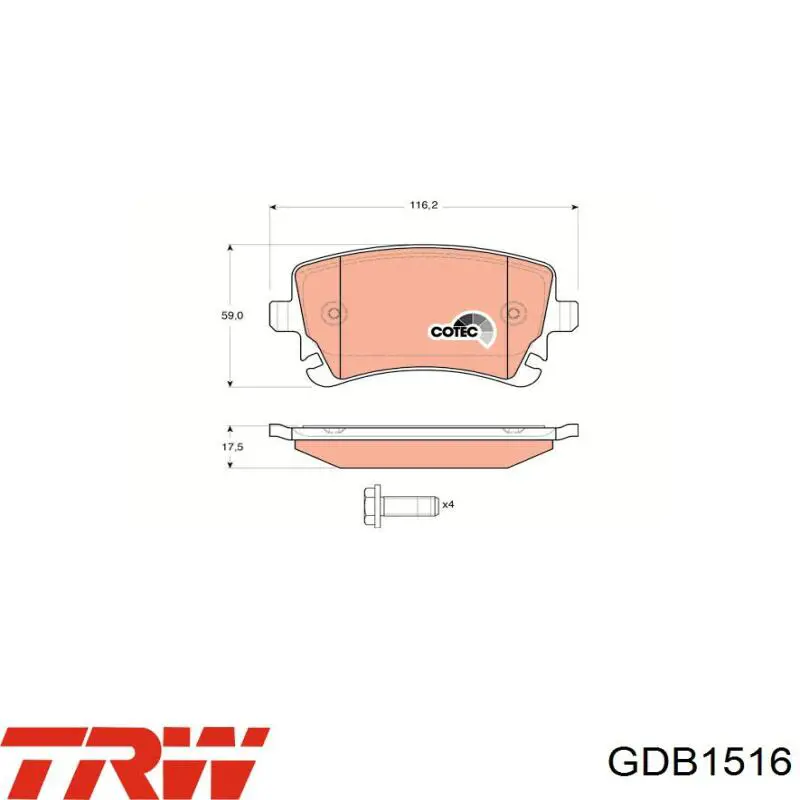 Задние тормозные колодки GDB1516 TRW