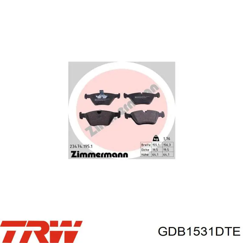 Передние тормозные колодки GDB1531DTE TRW