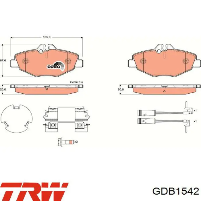 Купить GDB1542 TRW Колодки тормозные