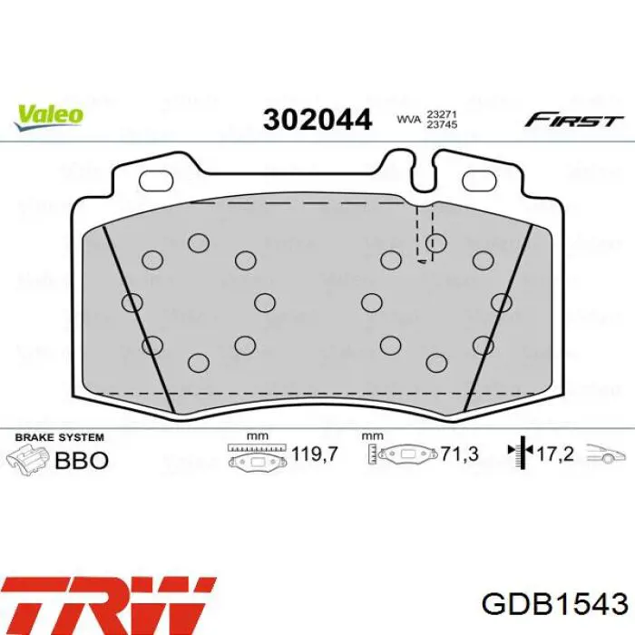 Передние тормозные колодки GDB1543 TRW