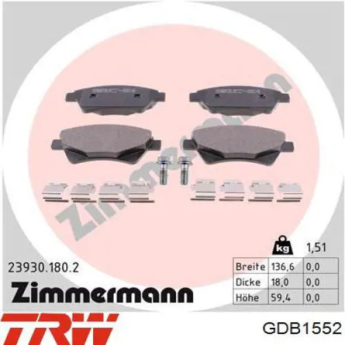Колодки TRW GDB1552 цена, от 21.54 USD