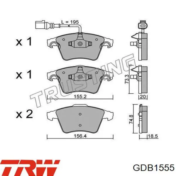 Купить GDB1555 TRW Колодки тормозные