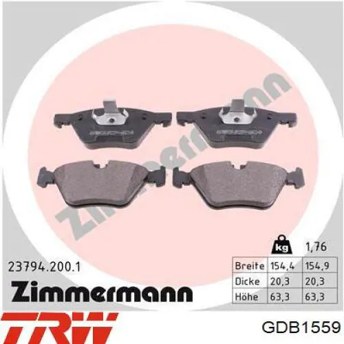 Купить GDB1559 TRW Колодки тормозные