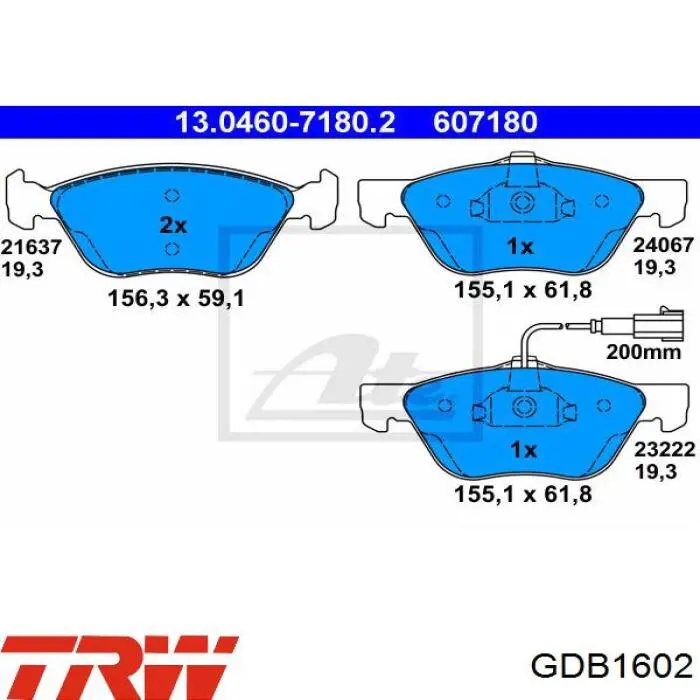 Передние тормозные колодки GDB1602 TRW