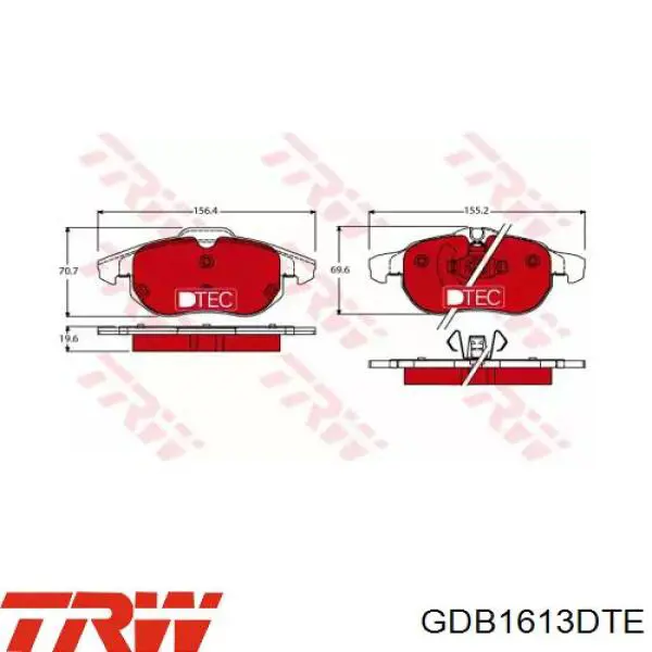 GDB1613DTE TRW колодки тормозные передние дисковые