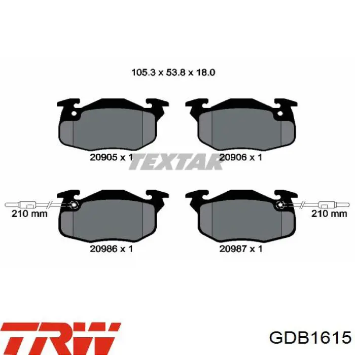 Колодки TRW GDB1615 цена, от 16.51 USD
