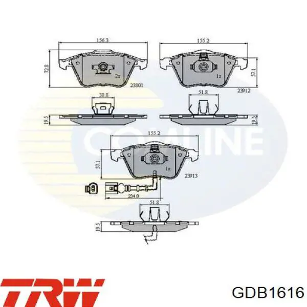Купить GDB1616 TRW Колодки тормозные