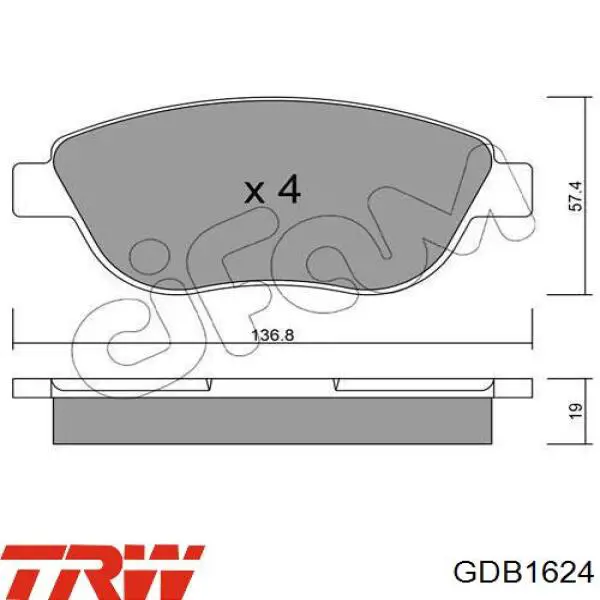 Купить GDB1624 TRW Колодки тормозные