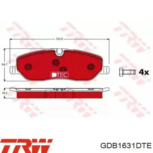 Передние тормозные колодки GDB1631DTE TRW