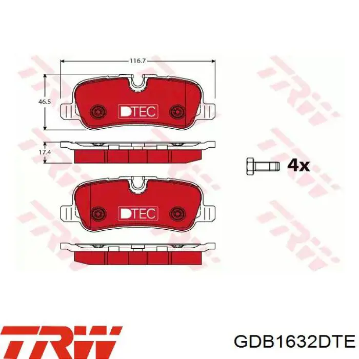 GDB1632DTE TRW колодки тормозные задние дисковые