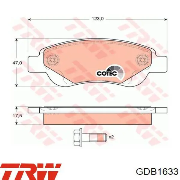 Купить GDB1633 TRW Колодки тормозные