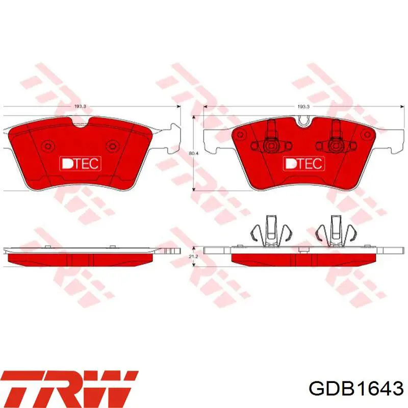 GDB1643 TRW Колодки тормозные дисковые комплект