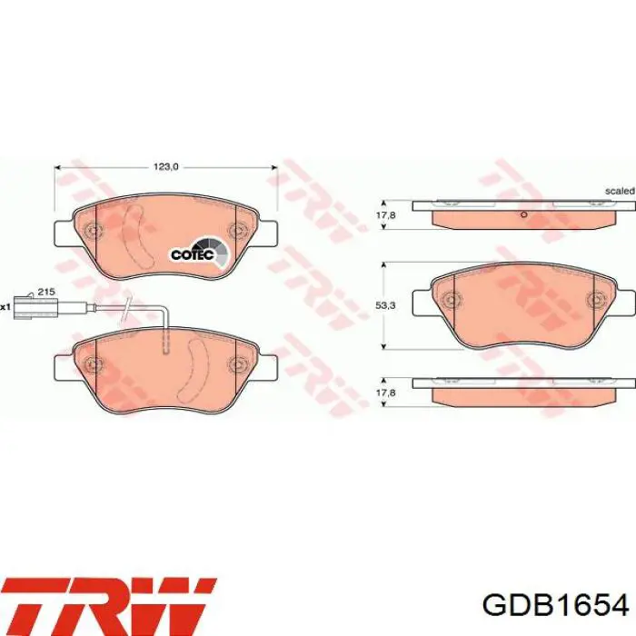 Передние тормозные колодки GDB1654 TRW
