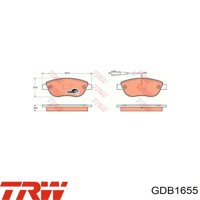 Купить GDB1655 TRW Колодки тормозные
